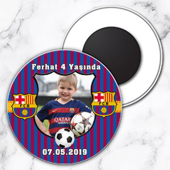 Barcelona Temalı Resimli Daire Plastik Magnet