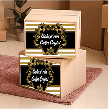 Barok Çerçeve ile Gold Beyaz Çizgili Fon Temalı Sticker