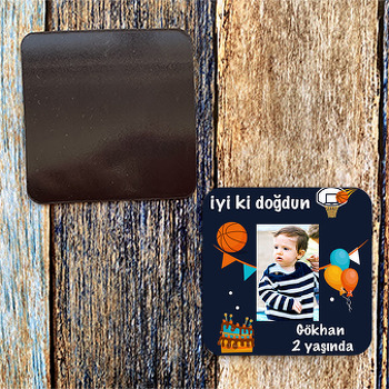 Basketbol ile Pasta Temalı Kare Magnet