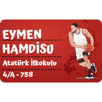 Basketbolcu Kırmızı Fon Temalı Defter Etiketi