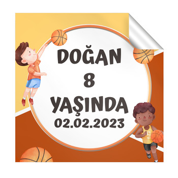 Basketbolcu Temalı Kare Parti Etiket