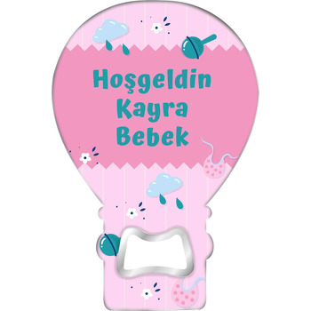 Bebek Eşyaları ile Pembe Zigzag Fon Temalı Balon Magnet Açacak