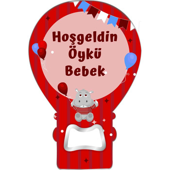 Bebek Hipopotam ile Kırmızı Balon Temalı Balon Magnet Açacak