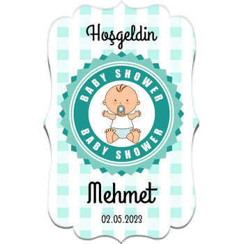 Bebek ile Yeşil Baby Shower Temalı Özel Kesim Magnet