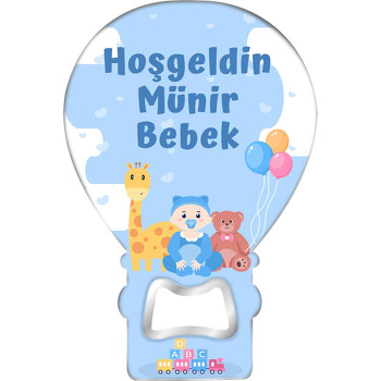 Bebek ile Zürafa Mavi Fon Temalı Balon Magnet Açacak