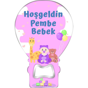 Bebek ile Zürafa Pembe Fon Temalı Balon Magnet Açacak