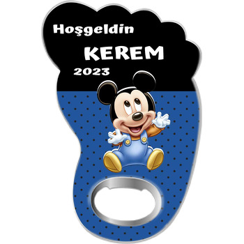 Bebek Mickey Mouse ile Siyah Yarım Fon Temalı Ayak İzi Magnet Açacak