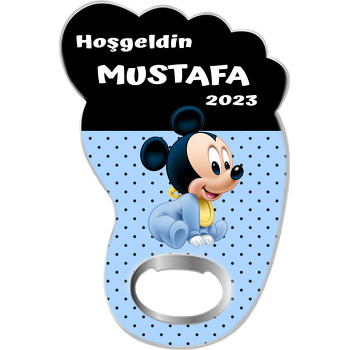 Bebek Mickey Mouse ile Siyah Yarım Fon Temalı Ayak İzi Magnet Açacak