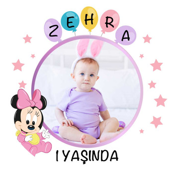 Bebek Minnie Mouse ile Beş Harfli Balon Temalı Sticker