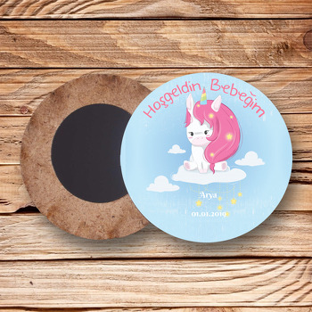 Bebek Unicorn Temalı Ahşap Magnet