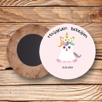 Bebek Unicorn Temalı Ahşap Magnet