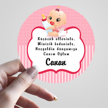 Bebek ve Biberon Temalı Pembe Hoşgeldin Bebek Sticker