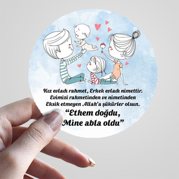 Bebekle Aile Oyunu Mavi Fon Temalı Sticker