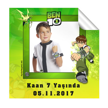 Ben 10 Temalı Doğum Günü  Kare Etiket