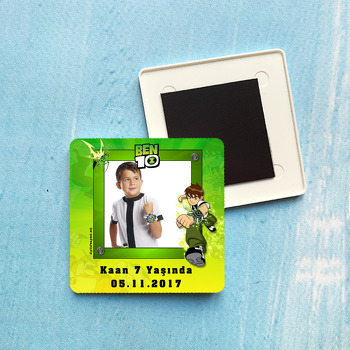 Ben 10 Temalı Doğum Günü Plastik Kare Magnet