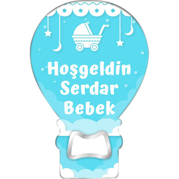 Beyaz Bebek Arabası ile Mavi Fon Temalı Balon Magnet Açacak