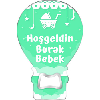 Beyaz Bebek Arabası ile Yeşil Fon Temalı Balon Magnet Açacak