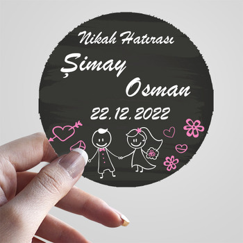 Beyaz Çizgilerle Gelin Damat Temalı Sticker