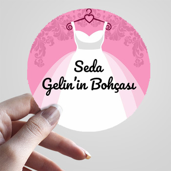 Beyaz Gelinlik ile Pembe Fon Temalı Sticker