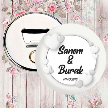 Beyaz Kalpler ile Gri Fon Silver Çerçeve Temalı Magnet Açacak