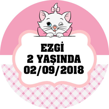 Beyaz Kedi Temalı Akrilik Daire Magnet