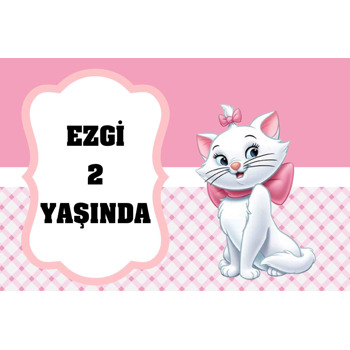 Beyaz Kedi Temalı Doğum Günü Afiş