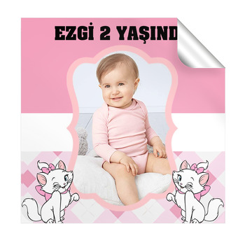 Beyaz Kedi Temalı Kare Etiket