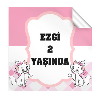 Beyaz Kedi Temalı Kare Etiket