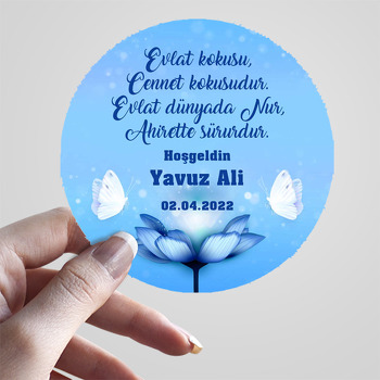 Beyaz Kelebekler ile Mavi Çiçek Temalı Sticker