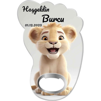 Beyaz Krem Aslan Temalı Ayak İzi Magnet Açacak