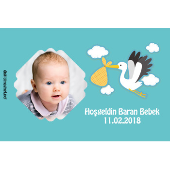 Beyaz Leylek Mavi Fon Temalı Hoşgeldin Bebek Magnet