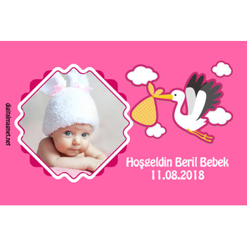 Beyaz Leylek Pembe Fon Temalı Hoşgeldin Bebek Magnet