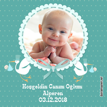 Beyaz Leylek Temalı Hoşgeldin Bebek   Kare Parti Afişi