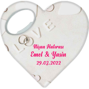 Beyaz Love ile Alyans Temalı Kalp Şekilli Magnet Açacak