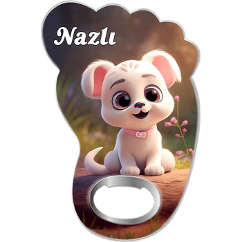 Beyaz Puppy Temalı Ayak İzi Magnet Açacak