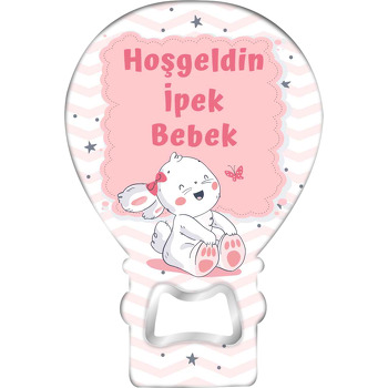 Beyaz Tavşan ile Pembe Zigzag Fon Temalı Balon Magnet Açacak