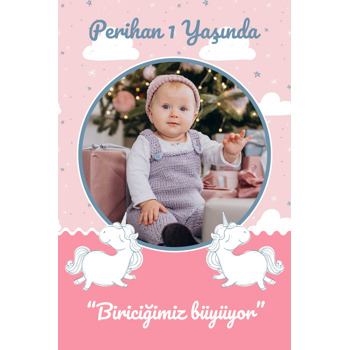 Beyaz Unicorn Temalı Doğum Günü Magnet