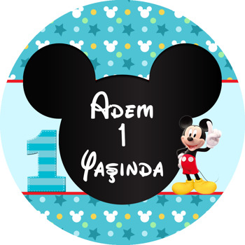 Bir Yaş Mickey Mouse Temalı Akrilik Daire Magnet