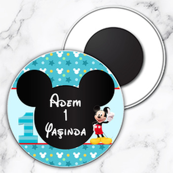 Bir Yaş Mickey Mouse Temalı Daire Plastik Magnet