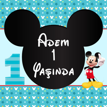 Bir Yaş Mickey Mouse Temalı Kare Doğum Günü Parti Afiş