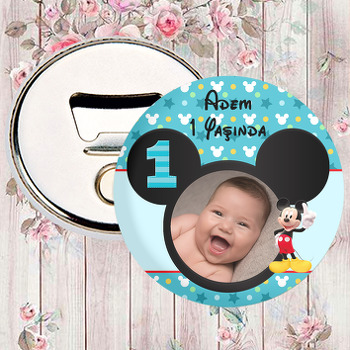 Bir Yaş Mickey Mouse Temalı Resimli Magnet Açacak