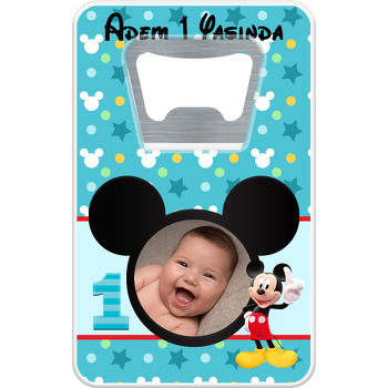 Bir Yaş Mickey MouseTemalı Resimli Dikdörtgen Magnet Açacak