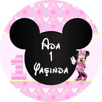 Bir Yaş Minnie Mouse Temalı Akrilik Daire Magnet