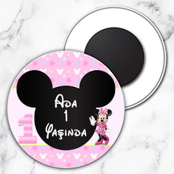 Bir Yaş Minnie Mouse Temalı Daire Plastik Magnet