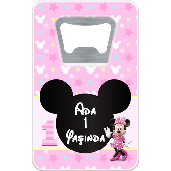 Bir Yaş Minnie Mouse Temalı Dikdörtgen Magnet Açacak