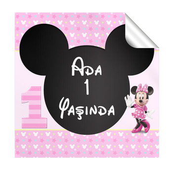 Bir Yaş Minnie Mouse Temalı Kare Parti Etiket