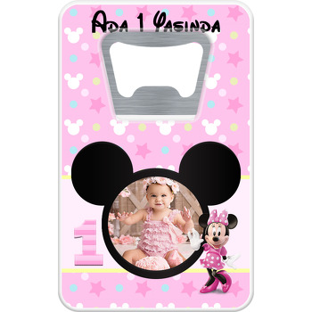 Bir Yaş Minnie Mouse Temalı Resimli Dikdörtgen Magnet Açacak