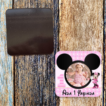 Bir Yaş Minnie Mouse Temalı Resimli Doğum Günü Magnet