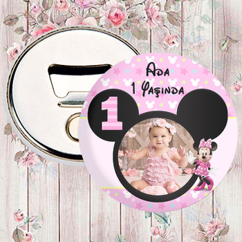 Bir Yaş Minnie Mouse Temalı Resimli Magnet Açacak