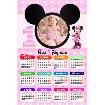 Bir Yaş Minnie Mouse Temalı Takvim Magnet